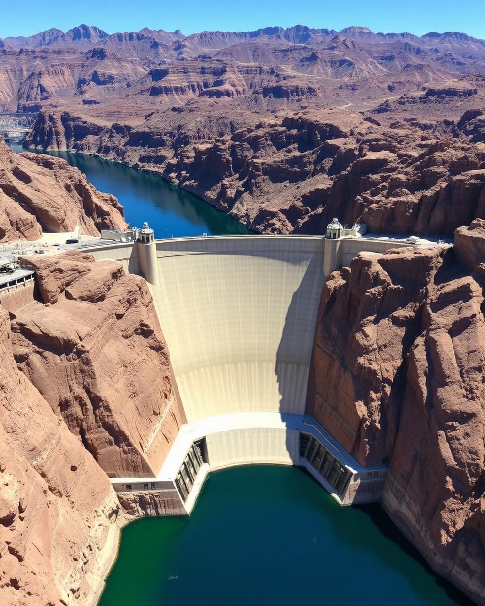 Aerial view of the Hoover Dam and the Colorado River below