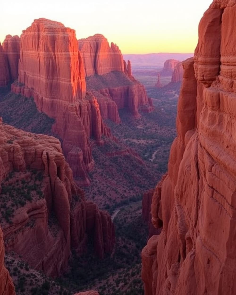 Red sandstone cliffs of Red Rock Canyon at sunrise